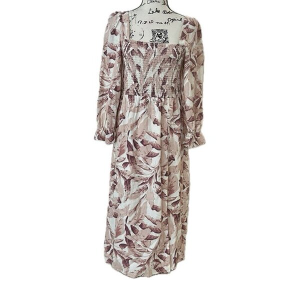 HOUSE OF HARLOW 1960 MAXI DRESS BY REVOLVE PALM TREE LEAVES MOCCA/TAN Sz M CHIC - Picture 2 of 15
